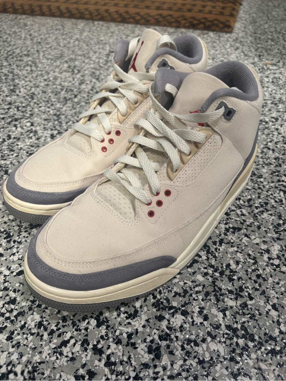 Air Jordan High-Top Sneakers - Cream, Gray & Red Accents